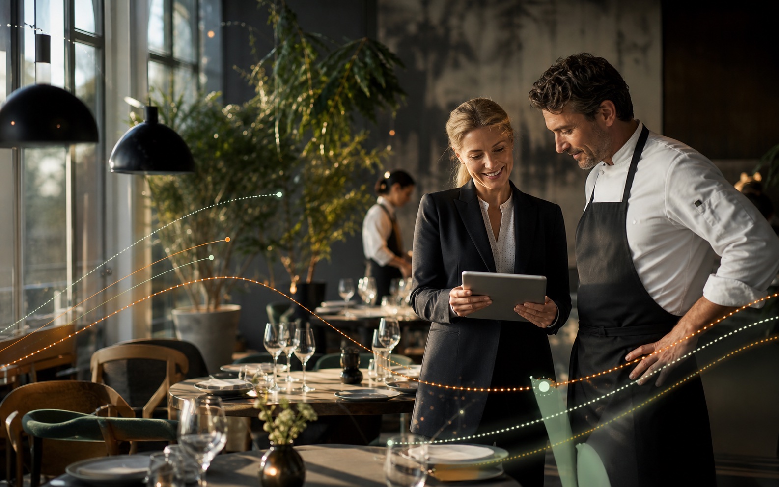 Restaurantmiljø med digital bestilling og lokal synlighed
